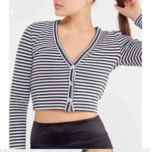 Urban Outfitters | UO Black White Stripe 3 Button Cropped V Neck Cardigan | M